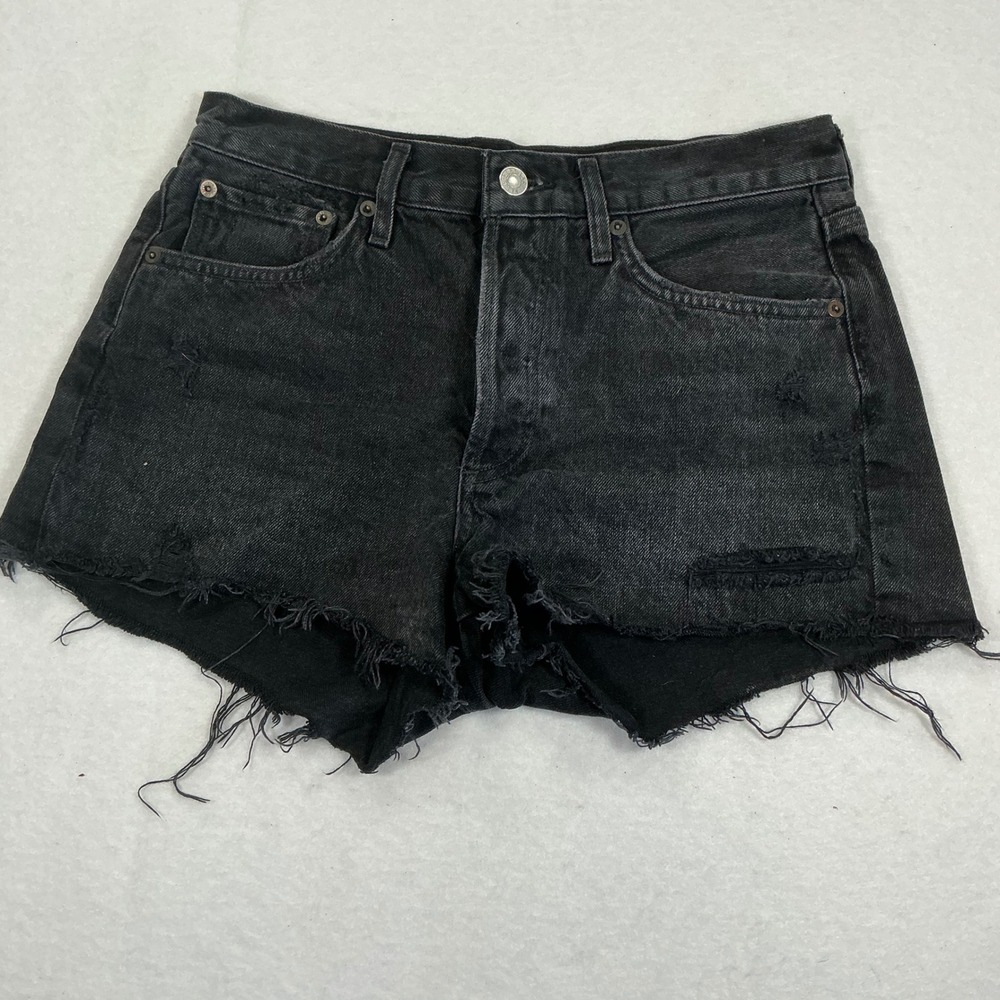 AGOLDE Parker High Rise Distressed Denim Shorts Washed Black Size 25